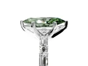 Baguette Engagement Ring Setting for Fancy Green Marquise Center with Alternating Bar-Set Band and Prong Head in White Gold