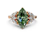 Leaf Cluster Engagement Ring Setting for Fancy Green Marquise Center with Marquise Accents and Prong Head in Rose Gold