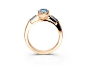 3 Stone Engagement Ring Setting for Fancy Blue Marquise Center with Tapered Baguettes, Plain Band and Prong Head in Rose Gold