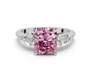 3 Stone Engagement Ring Setting for Fancy Pink Radiant Cut Center with Large Pear-Shaped Accents and Prong Head in Platinum
