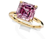 Low-Set Solitaire Engagement Ring Setting for Fancy Pink Asscher Cut Center with Thin Plain Band and Prong Head in Yellow Gold