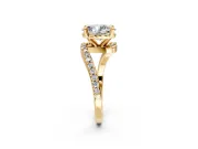 Solitaire Engagement Ring Setting for Oval Center with Pave Bypass Swirl Band and Prong Head in Yellow Gold