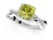 Crossover Engagement Ring Setting for Fancy Yellow Cushion Cut Center with Pave and Plain Strands and Prong Head in Platinum