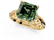 Solitaire Engagement Ring Setting for Fancy Green Asscher Cut Center with Filigree Accent Basket and Prong Head in Yellow Gold