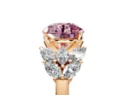 Leaf Cluster Engagement Ring Setting for Fancy Pink Round Cut Center with Marquise Accents and Prong Head in Rose Gold