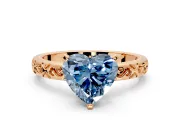 Solitaire Engagement Ring Setting for Fancy Blue Heart-Shaped Center with Scrollwork Band and Prong Head in Rose Gold