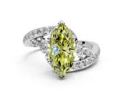 Solitaire Engagement Ring Setting for Fancy Yellow Marquise Center with Pave Bypass Twist Band and Prong Head in White Gold