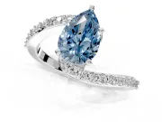 Solitaire Engagement Ring Setting for Fancy Blue Pear-Shaped Center with Pave Bypass Swirl Band and Prong Head in White Gold