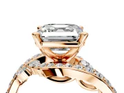 Solitaire Engagement Ring Setting for Asscher Cut Center with Pave Bypass Twist Band and Prong Head in Rose Gold