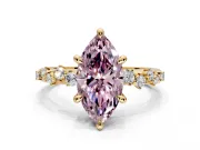 Solitaire Engagement Ring Setting for Fancy Pink Marquise Center with Trailing Leaf Accent Band and Prong Head in Yellow Gold