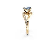 Solitaire Engagement Ring Setting for Fancy Blue Heart-Shaped Center with Pave Bypass Swirl Band and Prong Head in Yellow Gold