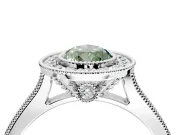 Halo Engagement Ring Setting for Fancy Green Pear-Shaped Center with Milgrain Pave Band and Bezel Head in Platinum