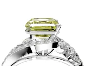 Halo Engagement Ring Setting for Fancy Yellow Asscher Cut Center with Marquise and Pave Bypass Band and Prong Head in Platinum