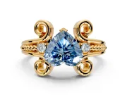 Solitaire Engagement Ring Setting for Fancy Blue Heart-Shaped Center with Twisted Band and Scroll Prong Head in Yellow Gold