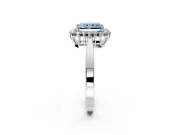Starburst Halo Engagement Ring Setting for Fancy Blue Radiant Cut Center with Flat Cathedral Band and Prong Head in Platinum