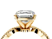 Solitaire Engagement Ring Setting for Asscher Cut Center with Twist Band and Bead Prong Head in Yellow Gold