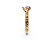 Solitaire Engagement Ring Setting for Fancy Pink Heart-Shaped Center with Scrollwork Band and Prong Head in Yellow Gold