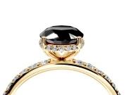 Hidden Halo Engagement Ring Setting for Fancy Black Oval Center with Pave Band and Prong Head in Yellow Gold