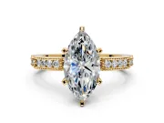 Solitaire Engagement Ring Setting for Marquise Center with Milgrain-Edged Pave Band and Prong Head in Yellow Gold
