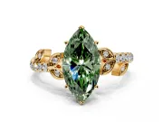 Leaf Motif Engagement Ring Setting for Fancy Green Marquise Center with Pave Band and Prong Head in Yellow Gold