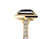 Halo Engagement Ring Setting for Fancy Black Princess Cut Center with Pave Accents, Heart Basket and Prong Head in Yellow Gold
