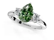 3 Stone Engagement Ring Setting for Fancy Green Pear-Shaped Center with Wide Plain Band and Prong Head in Platinum