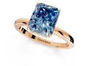 Solitaire Engagement Ring Setting for Fancy Blue Radiant Cut Center with Fine Wire Band and Prong Head in Rose Gold