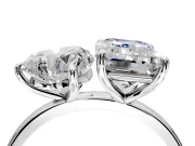 Heart-Shaped and Emerald Cut Lab-Grown Diamond Toi et Moi Engagement Ring with Prong-Set Stones in Platinum