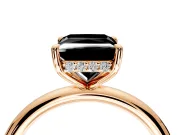 Hidden Halo Engagement Ring Setting for Fancy Black Princess Cut Center with Thin Rounded Band and Prong Head in Rose Gold