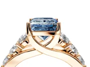 Solitaire Engagement Ring Setting for Fancy Blue Princess Cut Center with Graduated Shared Prongs and Prong Head in Rose Gold