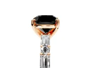 Baguette Engagement Ring Setting for Fancy Black Cushion Cut Center with Alternating Bar-Set Band and Prong Head in Rose Gold