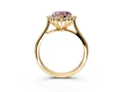 Starburst Halo Engagement Ring Setting for Fancy Pink Heart-Shaped Center with Thin Round-Wire Band and Prong Head in Yellow Gold