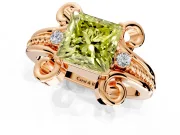 Solitaire Engagement Ring Setting for Fancy Yellow Princess Cut Center with Twisted Band and Scroll Prong Head in Rose Gold