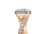 Crossover Engagement Ring Setting for Radiant Cut Center with Pave and Plain Strands and Prong Head in Rose Gold