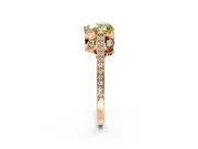 Cathedral Engagement Ring Setting for Fancy Yellow Heart-Shaped Center with Antique-Style Pave Band and Prong Head in Rose Gold