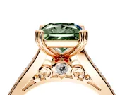 Solitaire Engagement Ring Setting for Fancy Green Princess Cut Center with Channel Band and Double Claw Prong Head in Rose Gold