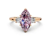 3 Stone Engagement Ring Setting for Fancy Pink Marquise Center with Wide Plain Band and Prong Head in Rose Gold