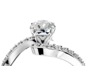 Solitaire Engagement Ring Setting for Pear-Shaped Center with Pave Bypass Swirl Band and Prong Head in White Gold