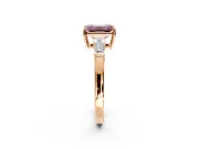 3 Stone Engagement Ring Setting for Fancy Pink Emerald Cut Center with Baguette Accents and Prong Head in Rose Gold