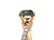 Crossover Engagement Ring Setting for Fancy Green Cushion Cut Center with Pave and Plain Strands and Prong Head in Rose Gold