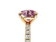 Solitaire Engagement Ring Setting for Fancy Pink Round Cut Center with Fine Pave Narrow Band and Prong Head in Yellow Gold