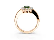 Halo Engagement Ring Setting for Fancy Green Emerald Cut Center with Milgrain Channel Band and Prong Head in Rose Gold