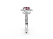 Milgrain Halo Engagement Ring Setting for Fancy Pink Round Cut Center with Three-Sided Pave Band and Prong Head in Platinum