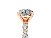 Solitaire Engagement Ring Setting for Round Cut Center with Alternating Size Accents and Prong Head in Rose Gold