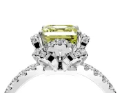 Floral Halo Engagement Ring Setting for Fancy Yellow Asscher Cut Center with Pave Band and Prong Head in Platinum