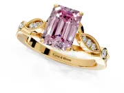 Solitaire Engagement Ring Setting for Fancy Pink Emerald Cut Center with Marquise and Bezel Accents and Prong Head in Yellow Gold