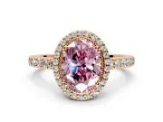 Halo Engagement Ring Setting for Fancy Pink Oval Center with Inner Milgrain Border and Prong Head in Rose Gold