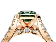 Solitaire Engagement Ring Setting for Fancy Green Asscher Cut Center with Pave Cathedral Shoulders and Prong Head in Rose Gold
