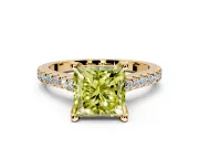 Solitaire Engagement Ring Setting for Fancy Yellow Princess Cut Center with Widening Pave Band and Claw Prong Head in Yellow Gold