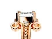 Solitaire Engagement Ring Setting for Asscher Cut Center with Twisted Band and Scroll Prong Head in Rose Gold